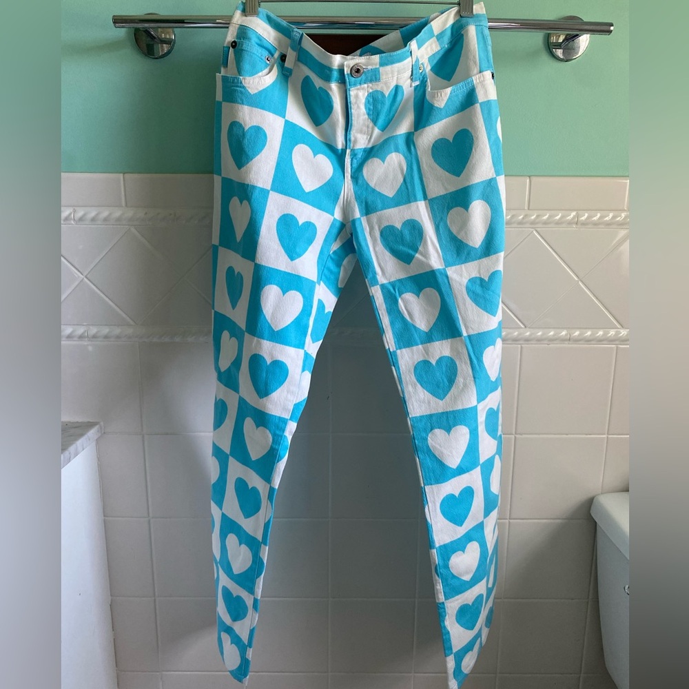 MOSCHINO White Turquoise Heart Donna Jeans